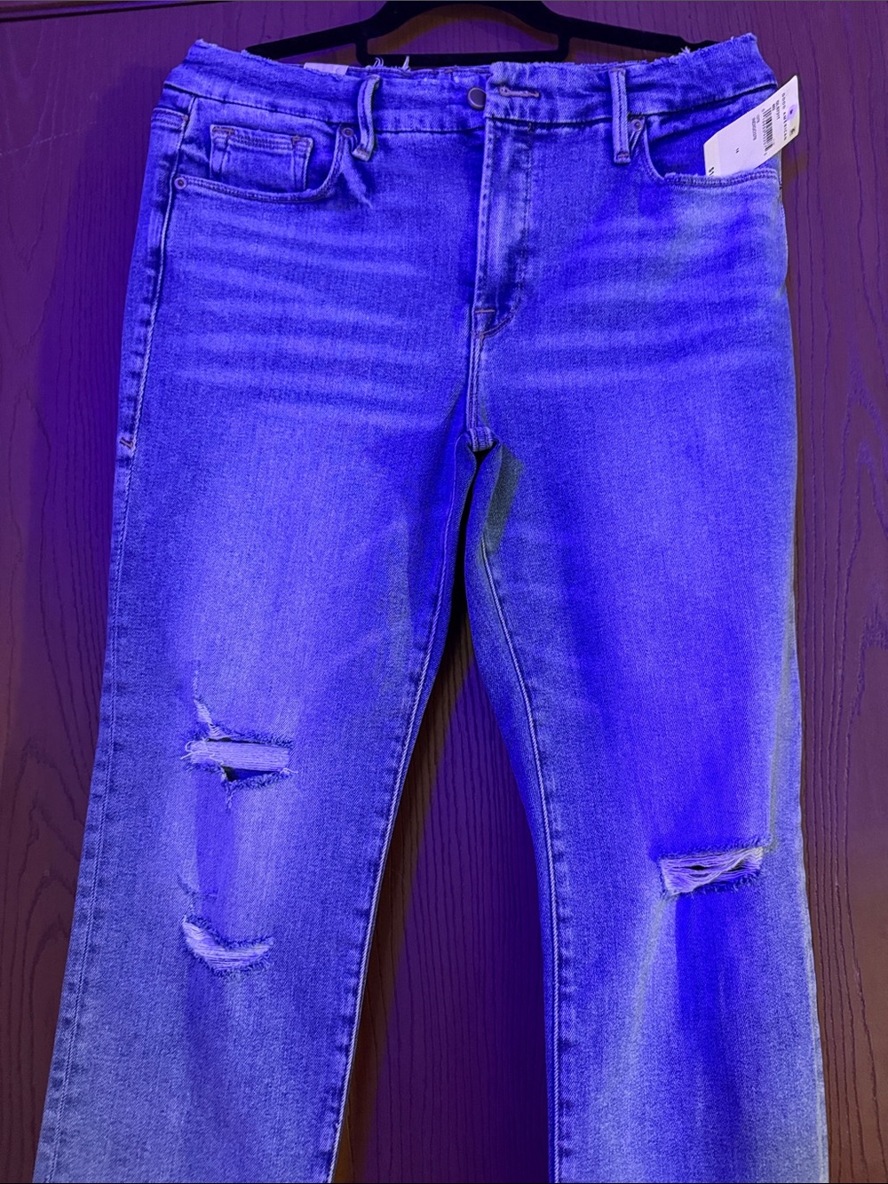Good American Women’s Light Wash Distressed Jeans - Blue - Picture 2 of 12